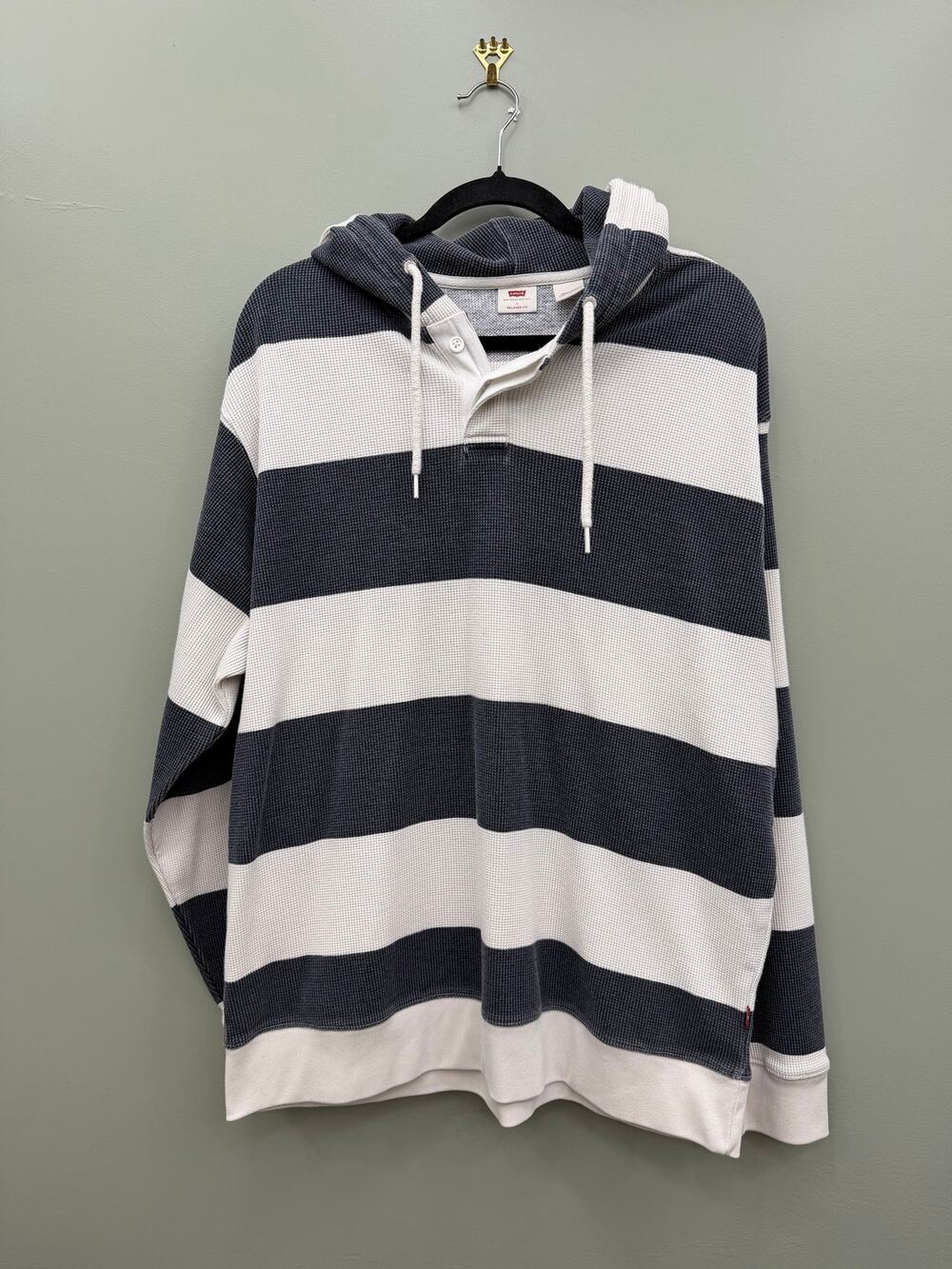 Levi’s Men’s Large Striped Waffle Knit Hoodie Henley Relaxed Fit